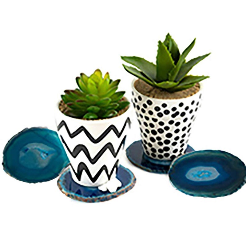 JIC Gem Dyed Teal 3.5-4" Agate Coaster Sliced Natural Agate Coaster for Small Size Cup or Coffee Cup Home Decor with Rubber Bumper Set of 4 - Image 5